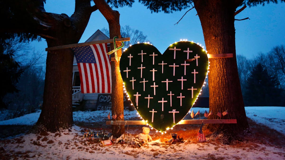 Sandy Hook memorial at twilight