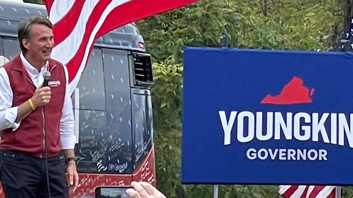 Virginia gubernatorial candidate Glenn Youngkin holds a campaign event in Amherst, Va., Oct. 28, 2021.