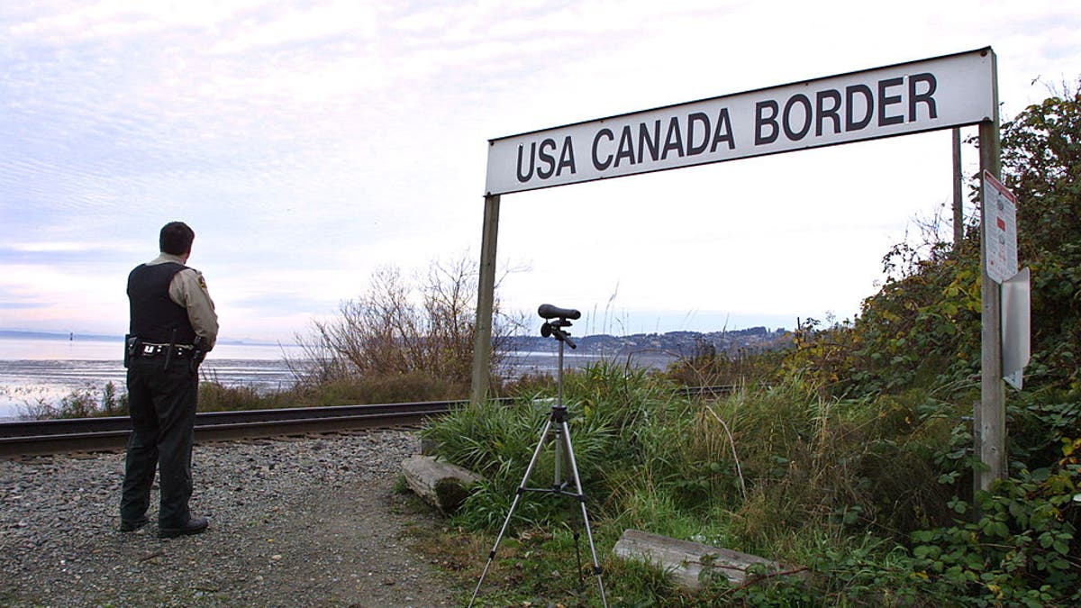 Canadian border office looking right towards US/Canada border 