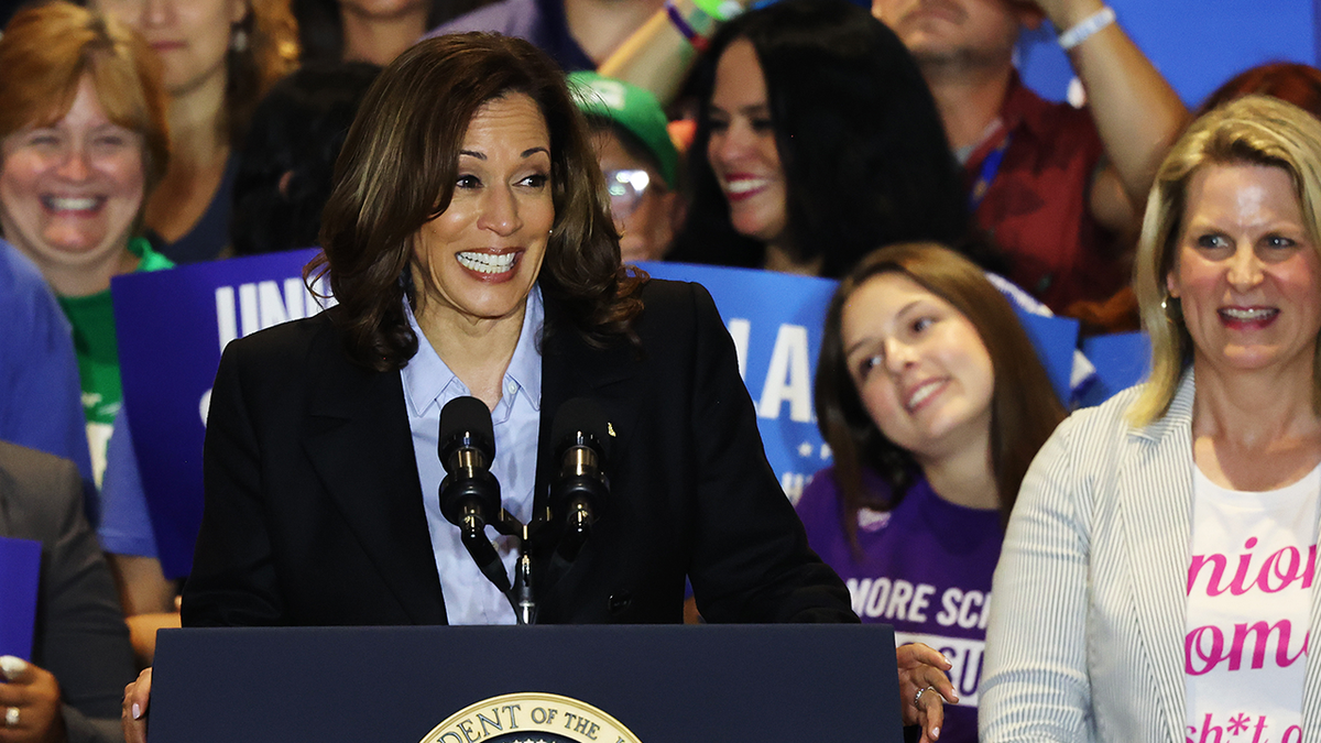 Kamala Harris closeup shot from campaign event