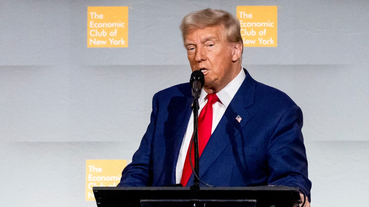 Former president Donald Trump speaks from the Economic Club of New York on Thursday, laying out his vision for the economy if he wins a second term.