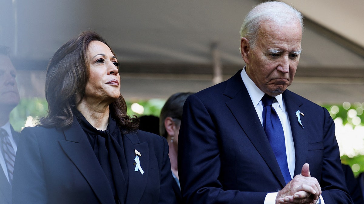 U.S. President Joe Biden and Democratic presidential nominee and Vice President Kamala Harris attend a ceremony marking the 23rd anniversary of the September 11, 2001 attacks