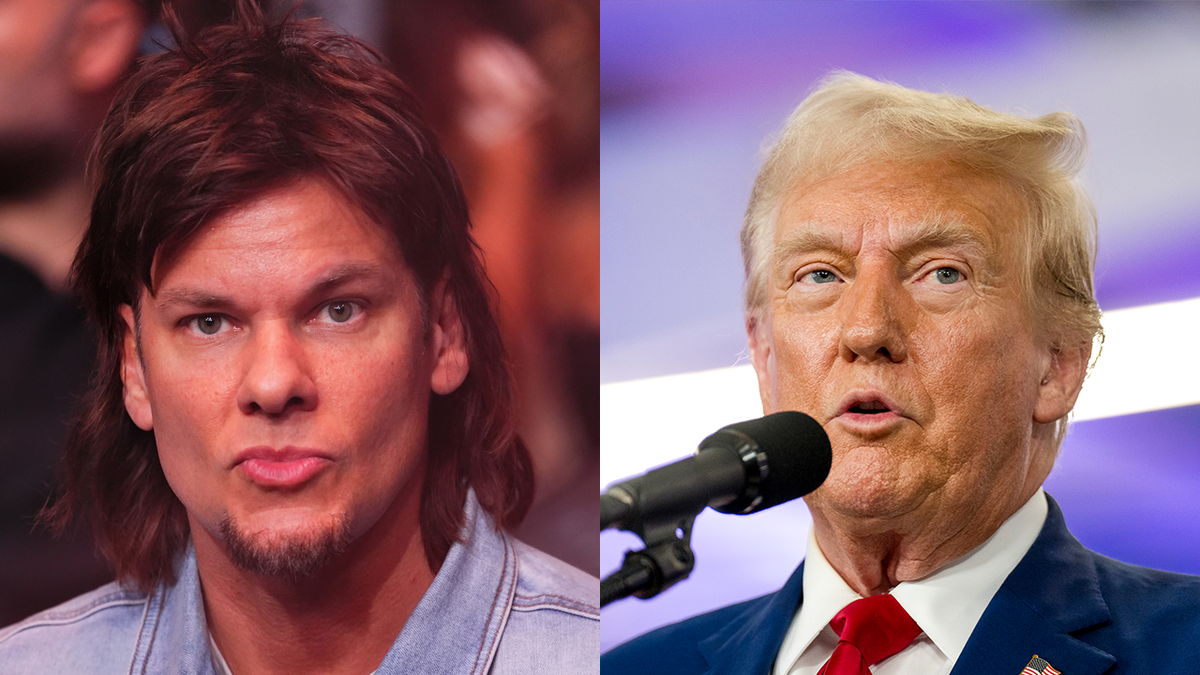 Former President Donald Trump sat for an interview with podcaster Theo Von, left, in late August.