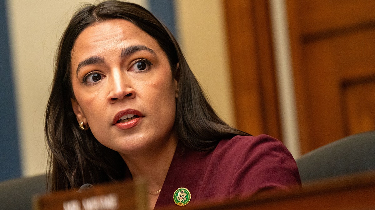 Rep. Alexandria Ocasio-Cortez speaks as United States Secret Service Director Kimberly Cheatle testifies before the House Oversight and Accountability Committee during a hearing