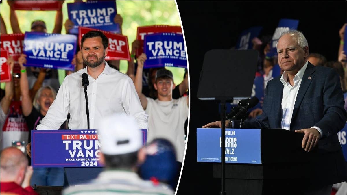 JD Vance, left; Tim Walz, right