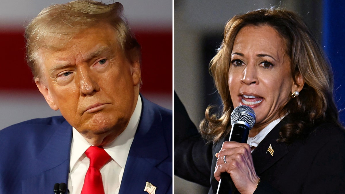 Trump and Harris in Pennsylvania split image