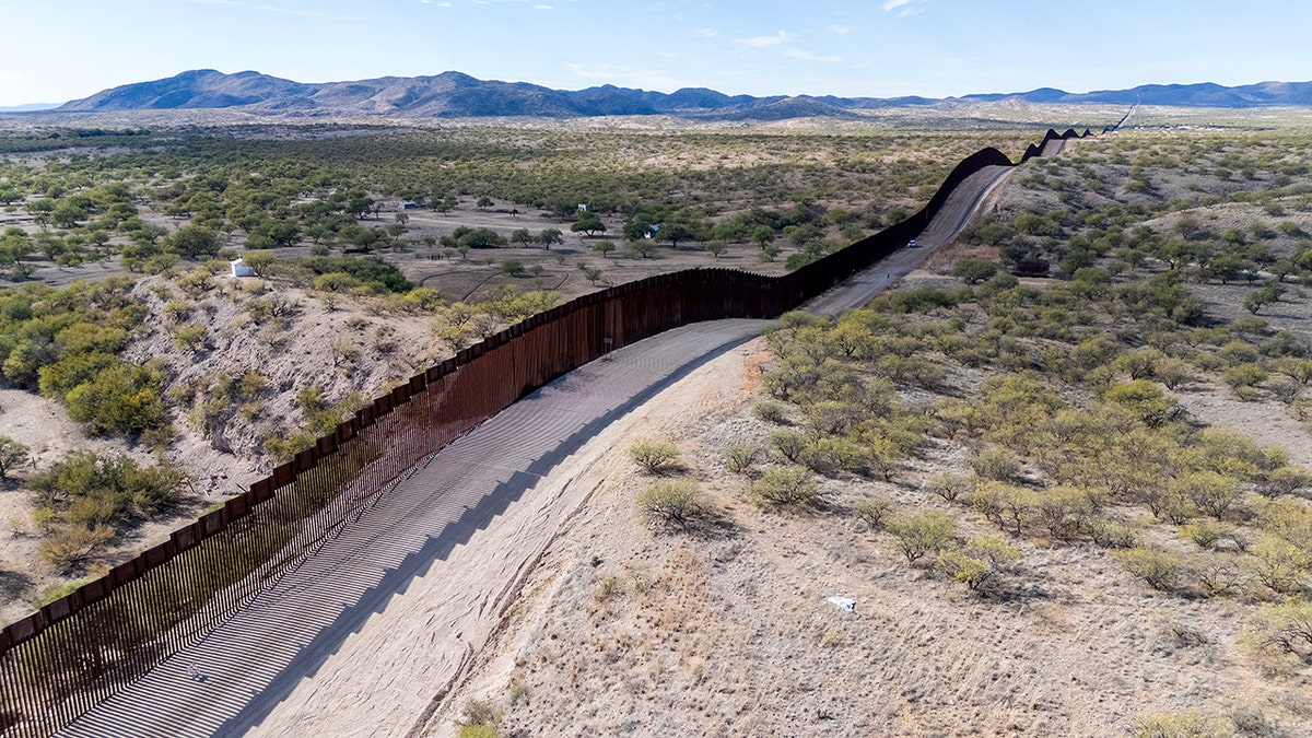 US-Mexico border wall seen from the air