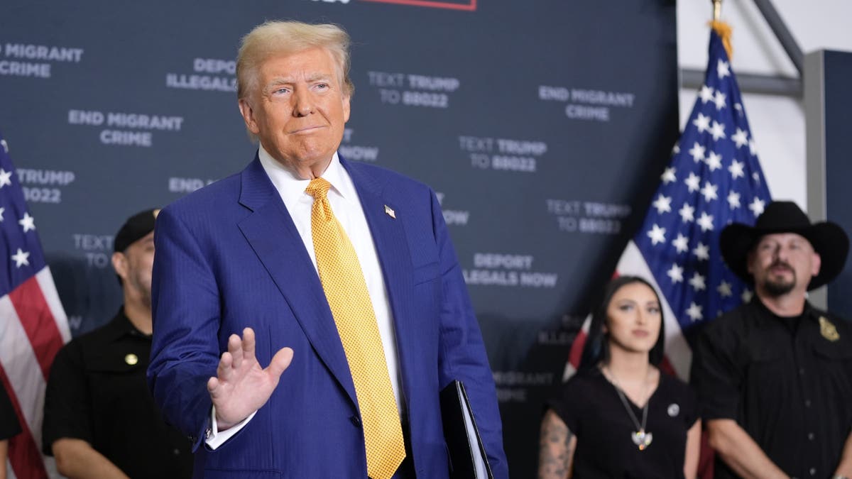 Republican presidential nominee former President Donald Trump arrives to speak at a news conference at Austin-Bergstrom International Airport, Friday, Oct. 25, 2024, in Austin, Texas. (AP Photo/Alex Brandon)