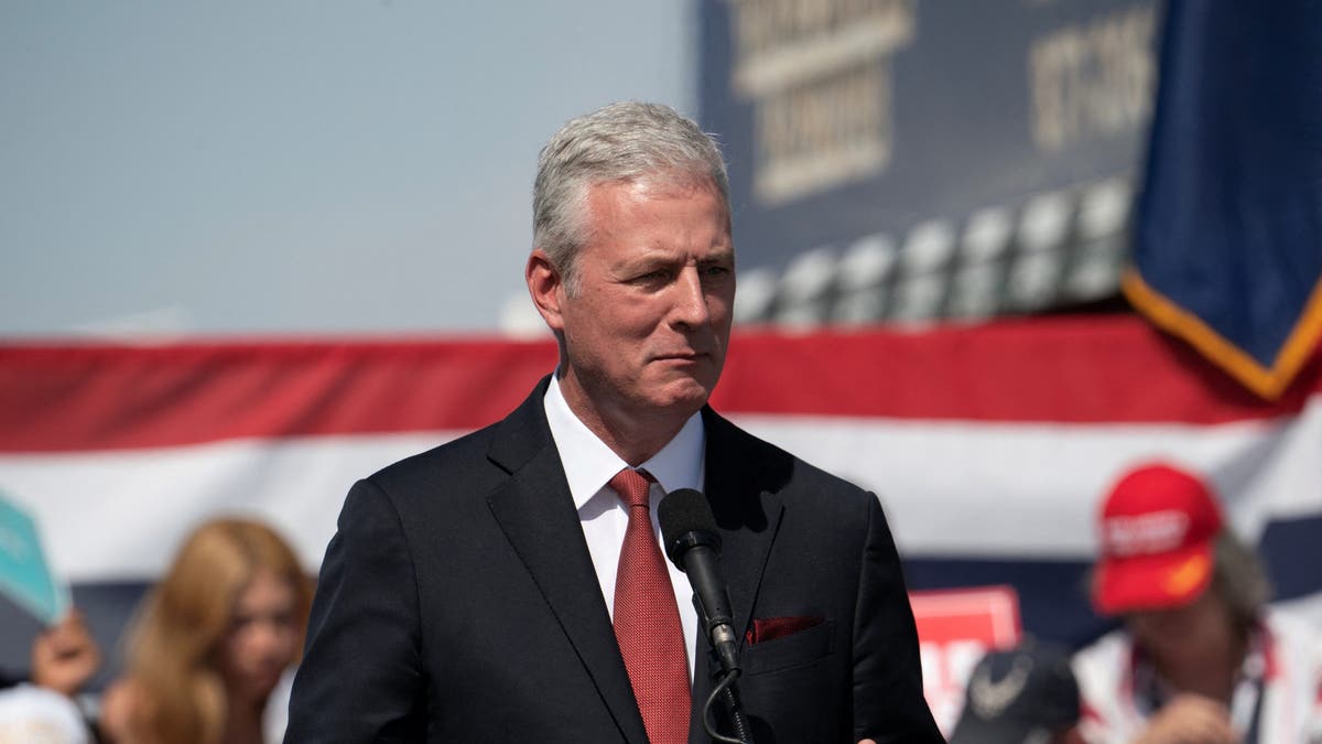 Former National Security Adviser Robert C. O'Brien speaks during the rally of Republican U.S. vice presidential nominee Senator JD Vance at Tucson Speedway in Tucson, Arizona, October 9, 2024