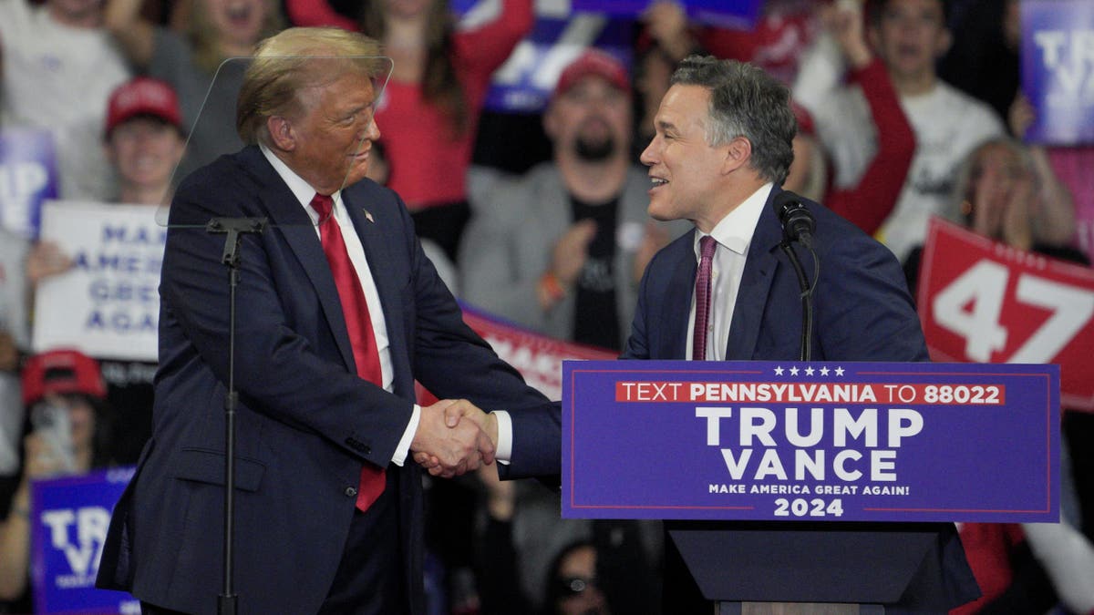 Dave McCormick and Trump shaking hands at rally