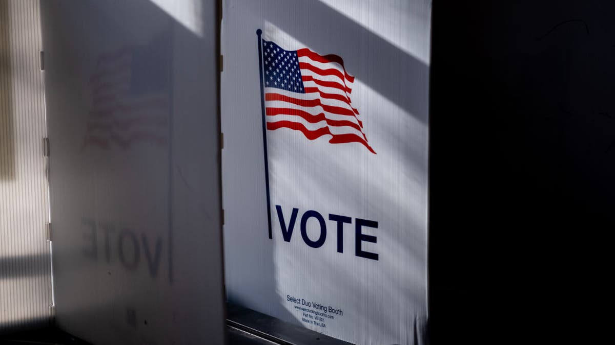 A voting booth at the Gates of Heaven Synagogue in Madison, Wisc., on Nov. 8, 2022.