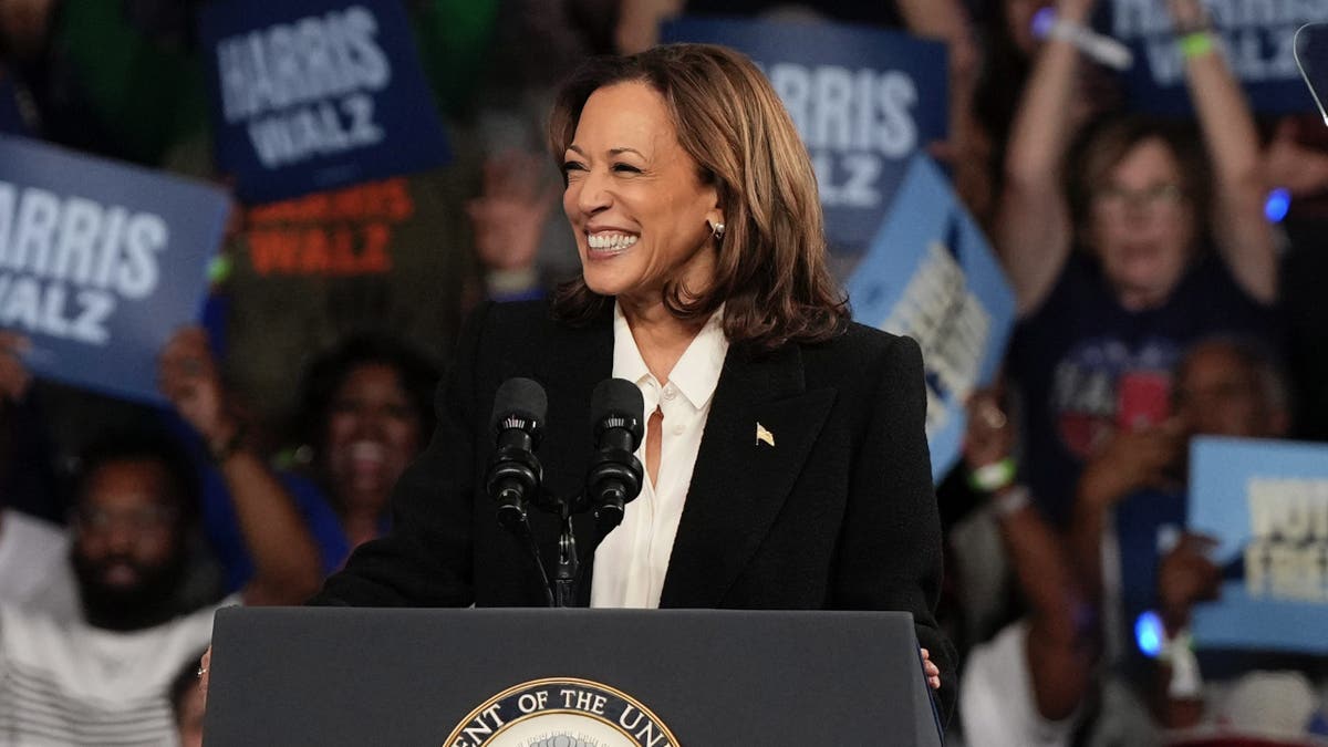 Democratic presidential nominee Vice President Harris speaks during a campaign event at East Carolina University, Oct. 13, 2024, in Greenville, N.C.