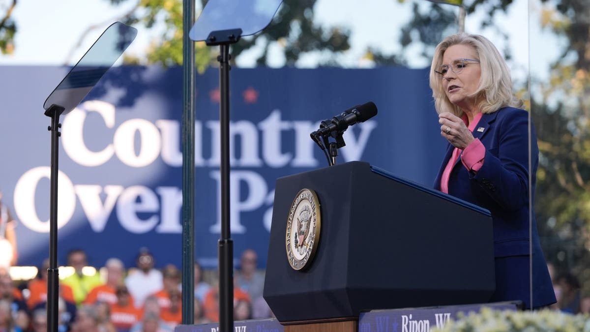 Former Congresswoman Liz Cheney, R-Wyo., speaks at a campaign event for Democratic presidential nominee Vice President Kamala Harris at Ripon College in Ripon, Wis., Thursday, Oct. 3, 2024. (AP Photo/Mark Schiefelbein)