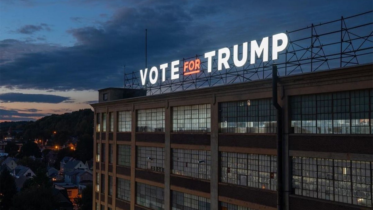 Pro-Trump sign on old Fownes factory in Amsterdam, New York