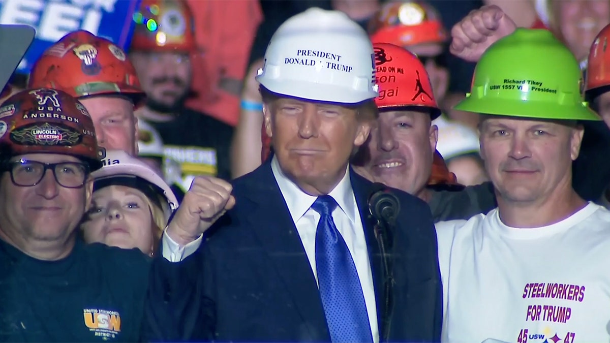 Donald Trump wearing hard hat