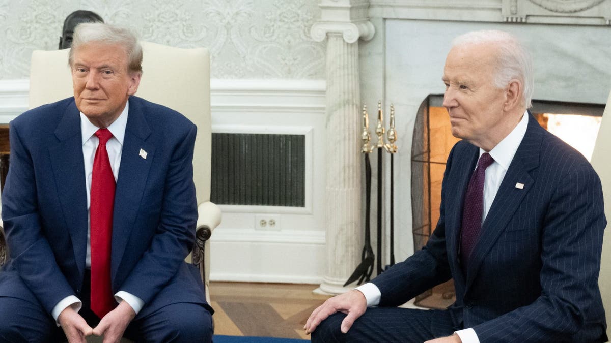 US President Joe Biden sits with US President-elect Donald Trump