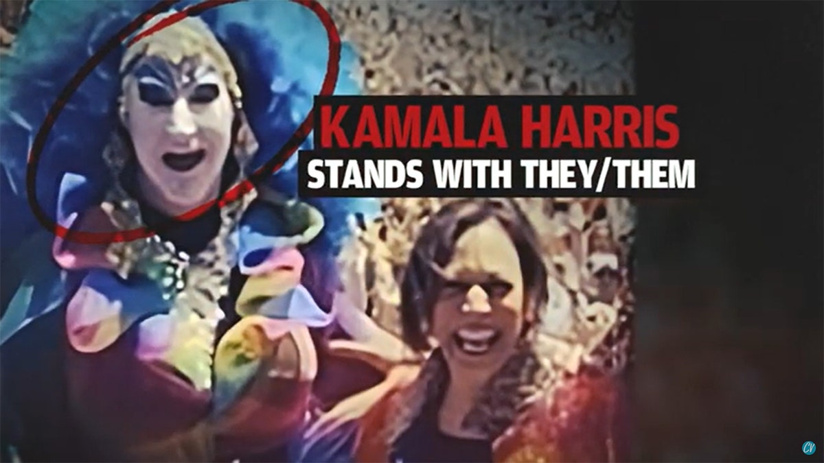 Kamala Harris with drag queen in issue ad still