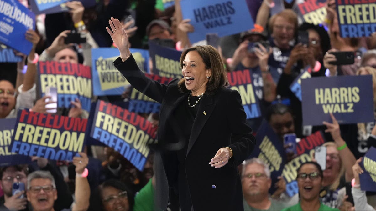 Democratic presidential nominee Vice President Kamala Harris arrives at a campaign event at the PA Farm Show Complex and Expo Center on Wednesday, Oct. 30, 2024 in Harrisburg, Pennsylvania.