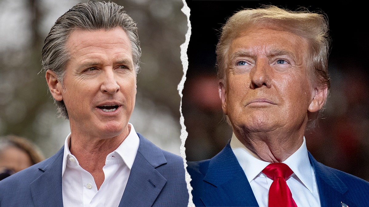 photo split: Gov. Newsom on left, President-elect Trump on right