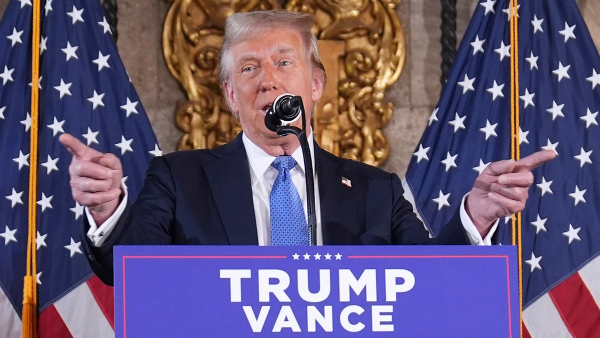 President-elect Trump speaks during a news conference at his Mar-a-Lago club, on Monday, Dec. 16, 2024, in Palm Beach, Florida.