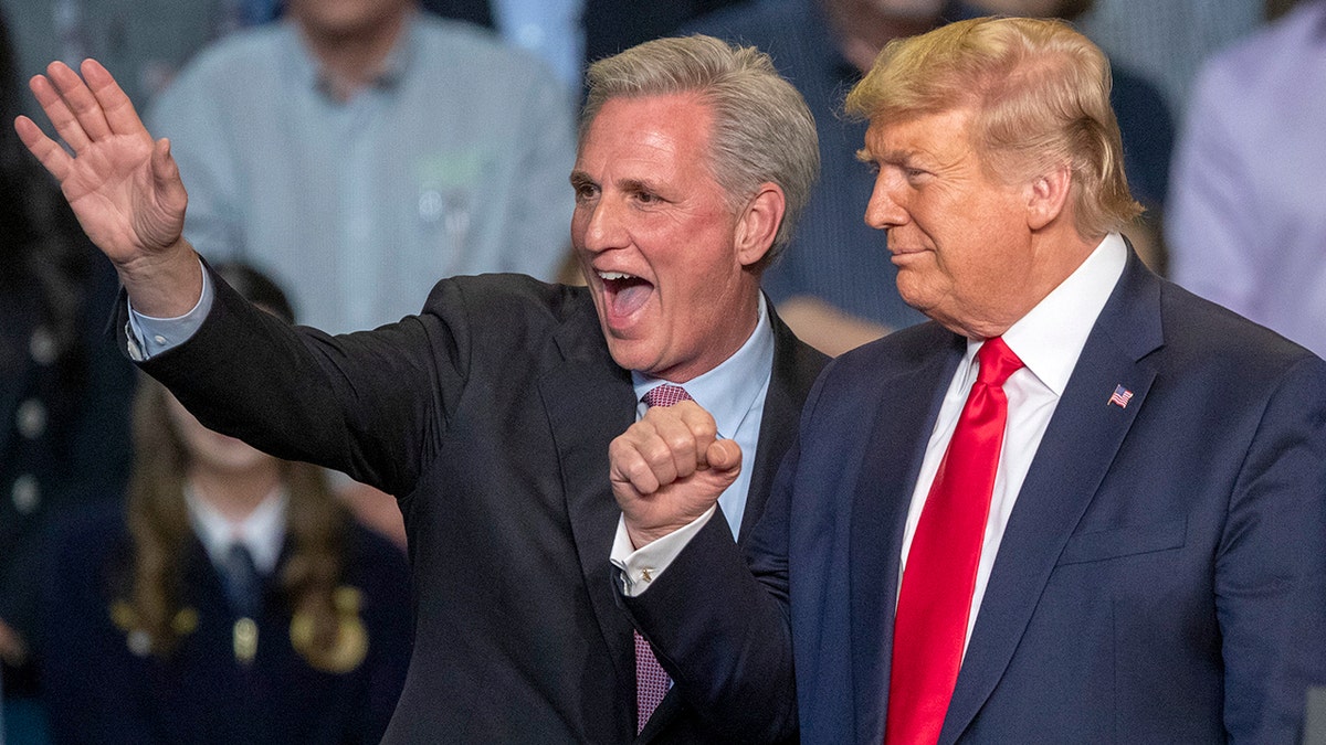 Kevin McCarthy, left, with President Trump in 2020 photo