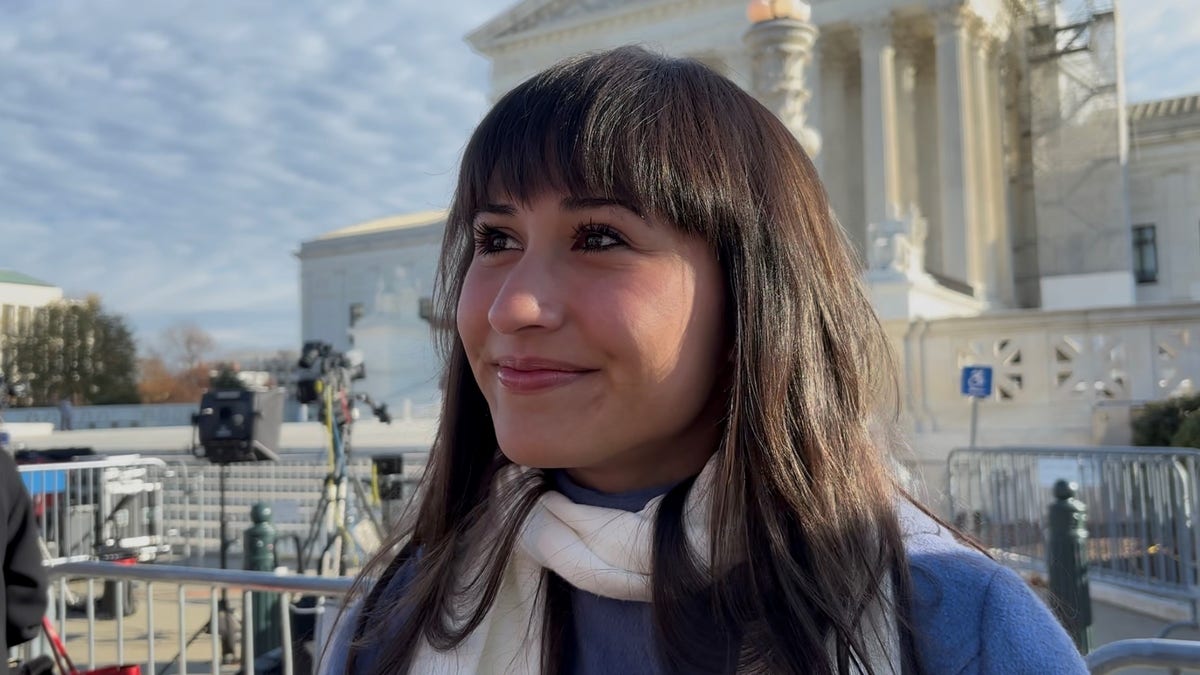 Detransitioner and activist Chloe Cole outside the Supreme Court building during oral arguments in the <i>U.S. v. Skrmetti</i> case on Dec. 4, 2024. 