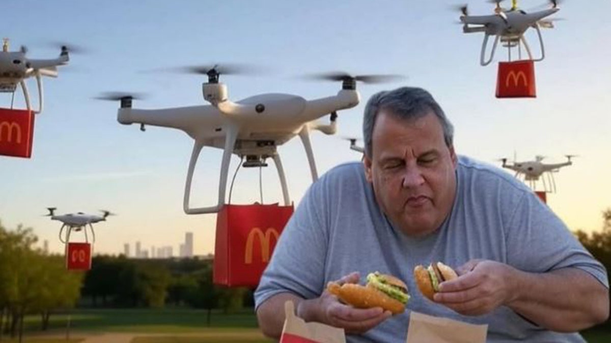 meme of Chris Christie eating drone-delivered McDonald's