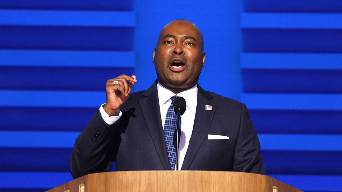 Jaime Harrison in closeup shot at DNC 