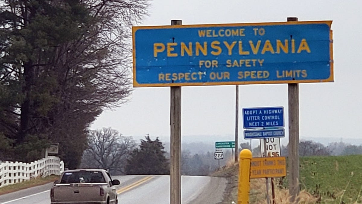 welcome to Pa. road sign