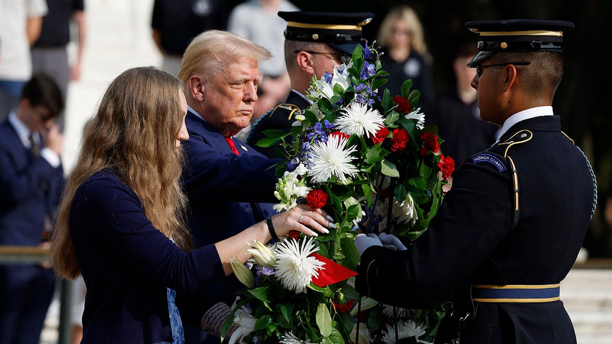 Trump laying wreath at Arlington