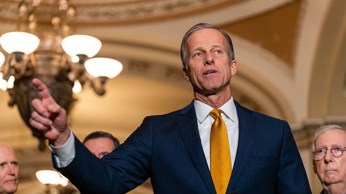 Sen. John Thune at a news conference