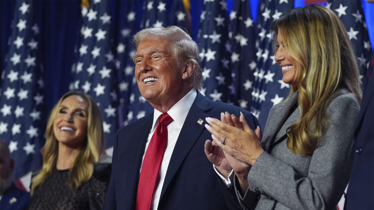 President-elect Donald Trump smiles after his 2024 victory from a victory party at Mar-a-Lago in Palm Beach, Florida.