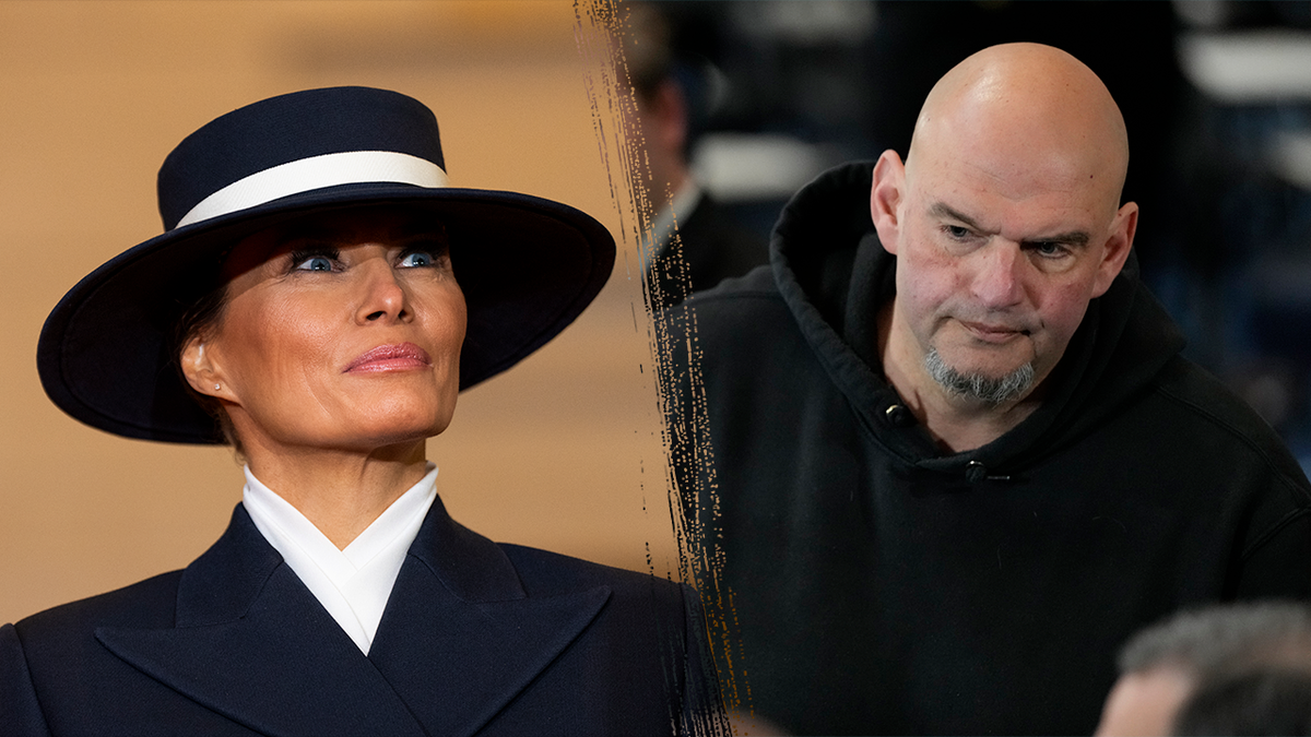 Melania Trump wore a custom Adam Lippes double-breasted navy coat with a matching boater hat designed by Eric Javits; Sen. John Fetterman wore his signature shorts-and-hoodie getup.