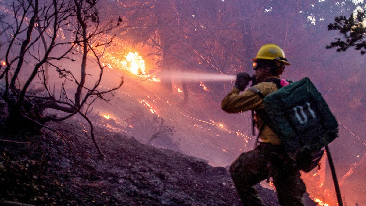 firefighter battling wildfire blaze