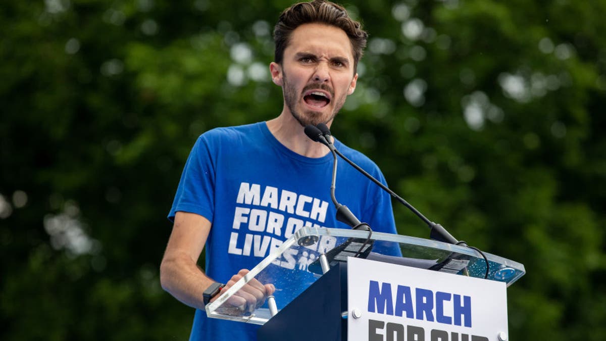 Gun violence survivor and activist David Hogg speaks at the March for our Lives rally against gun violence at the National Mall in Washington, D.C., on June 11, 2022. 