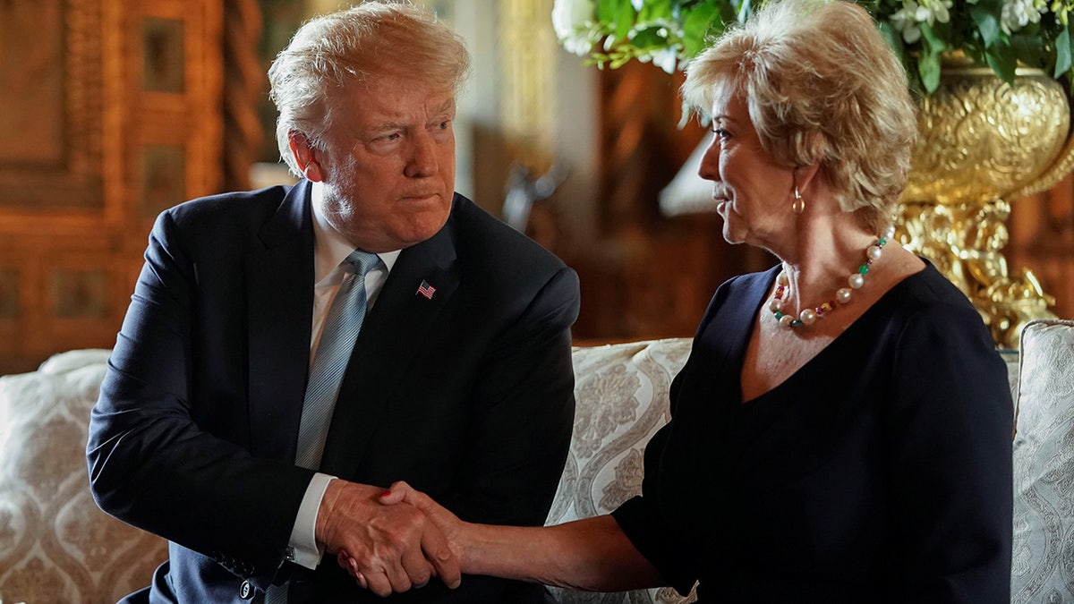 President Trump shaking Linda McMahon's hand