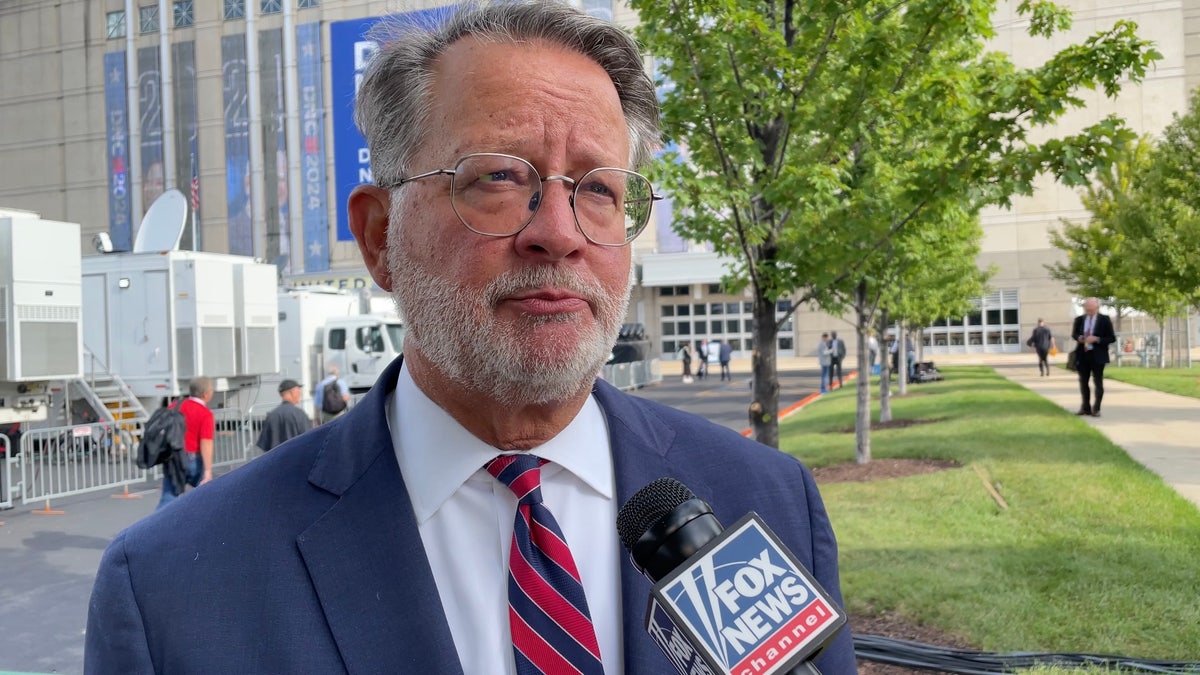 Sen. Gary Peters of Michigan, the chair of the Democratic Senatorial Campaign Committee, is interviewed by Fox News Digital at the Democratic National Convention in Chicago on Aug. 19, 2024.