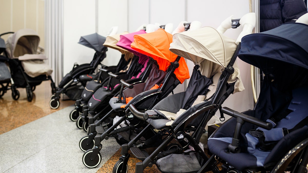 Baby strollers in line