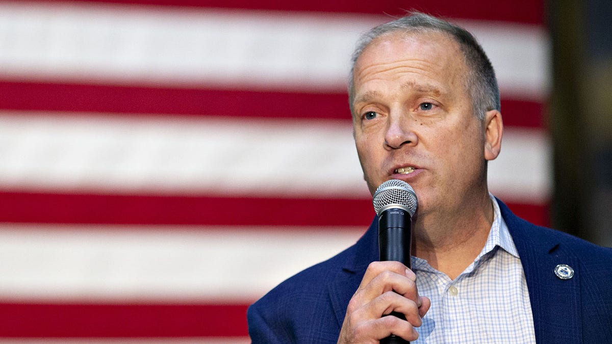 Then-Wisconsin Attorney General Brad Schimel speaks at a manufacturing plant in 2018