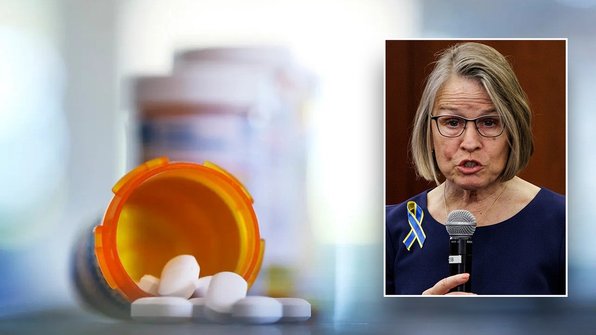 pill bottle, main image; Rep. Meeks-Miller, inset