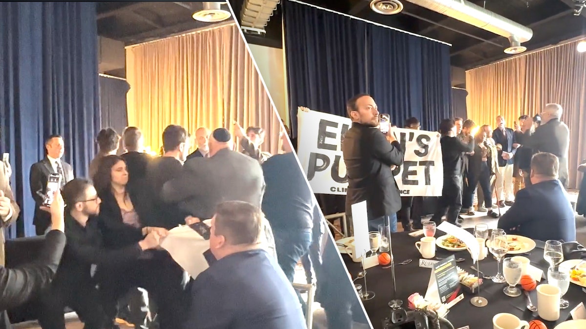 Protesters disrupted a private luncheon hosted by the Rockland Business Association.