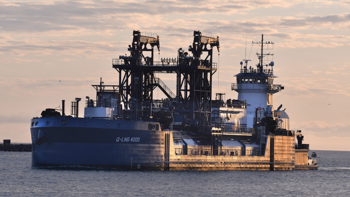 The Q-LNG4000, a tanker carrying liquid natural gas (LNG) that will be used for fuel on the next generation of cruise ships, is seen in Port Canaveral. (Malcom Denemark, Florida Today)