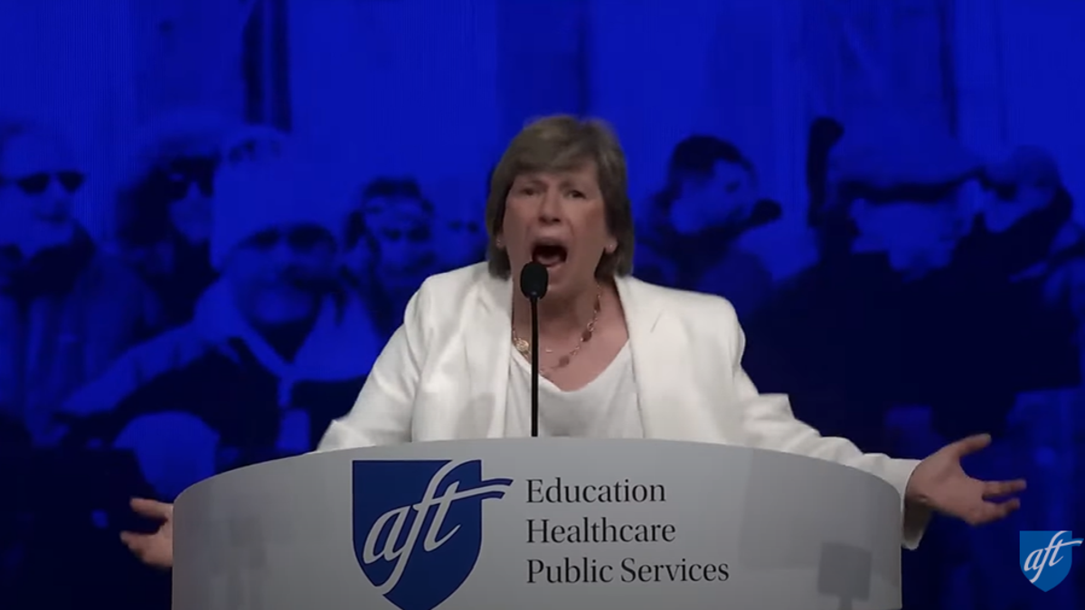 Teachers union boss Randi Weingarten gives a speech