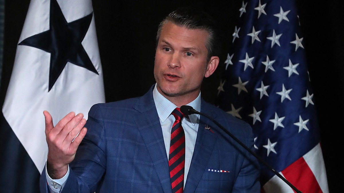 Secretary of Defense Pete Hegseth speaks during press conference