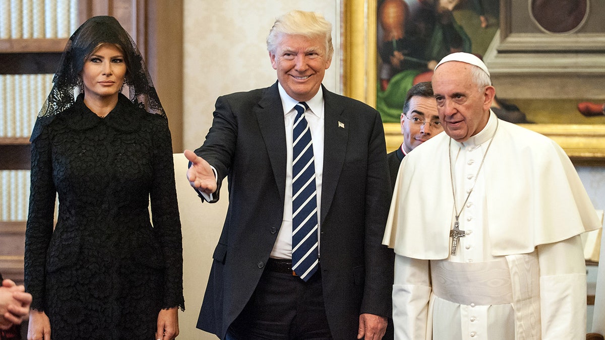 Pope Francis greets Donald Trump and Melania Trump