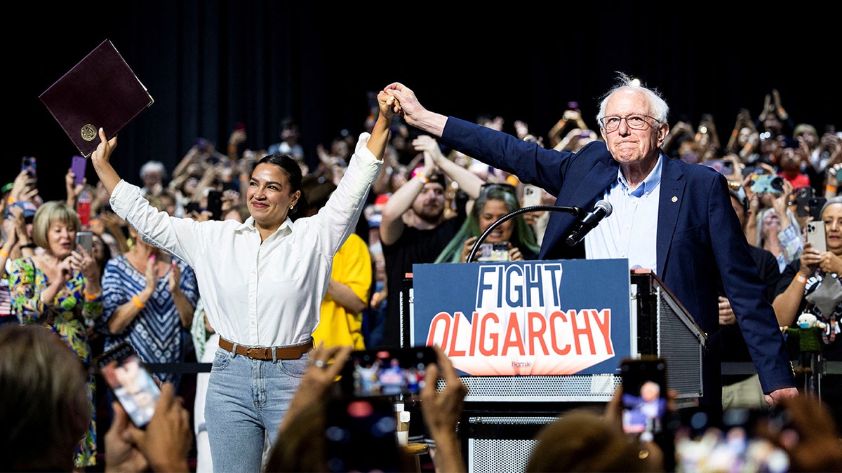 AOC Bernie Sanders at rally