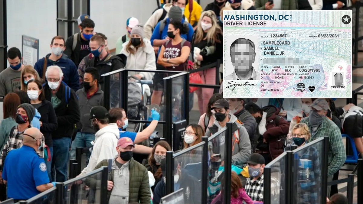 TSA line in main photo; ID blurred out in top right inset