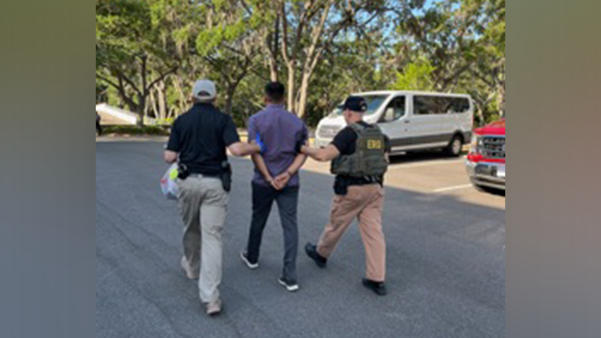 Alleged illegal immigrant being arrested by immigration authorities.