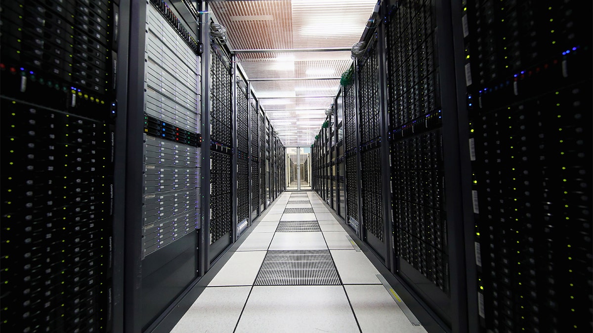 A hallway of computer servers.