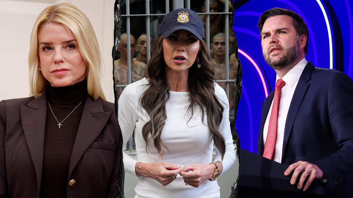Attorney General Pam Bond, Homeland Security Secretary Kristi Noem and Vice President J.D. Vance